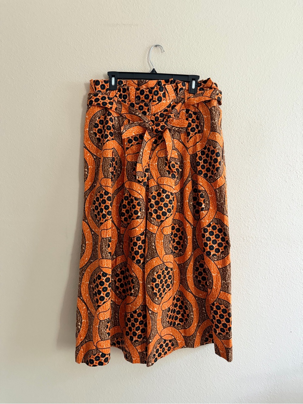 Ashro Wide Leg Cropped Paper Bag Patterned Pants